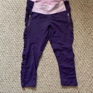Purple lululemon ruched cropped leggings
